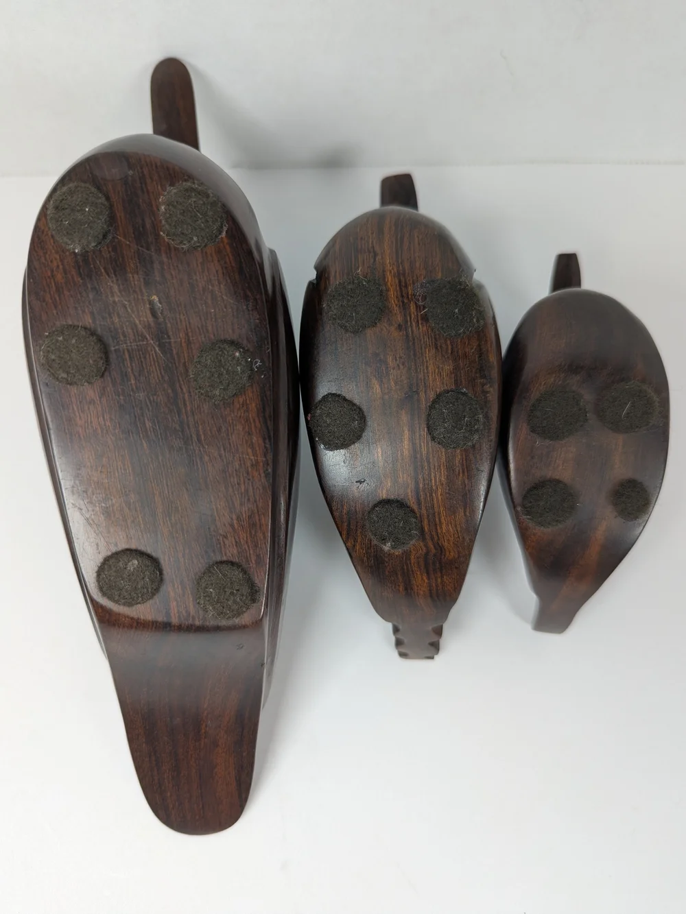 Vintage Set of 3 Carved Wooden Ducks Dark Hardwood Chinese 9